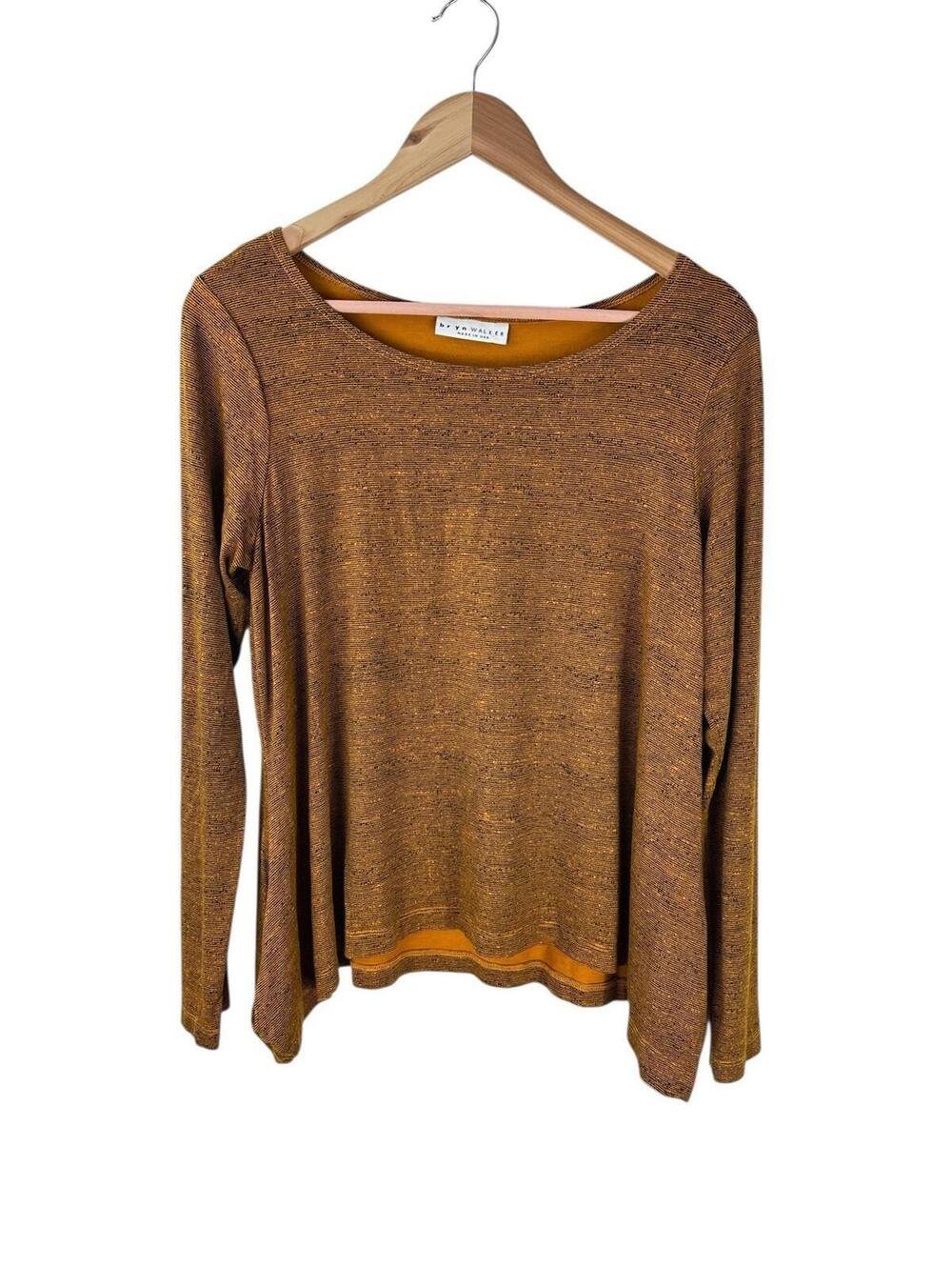 Bryn Walker Top Women's Small Brown Siro Rayon Shirt Boatneck Dolman Sleeve Art